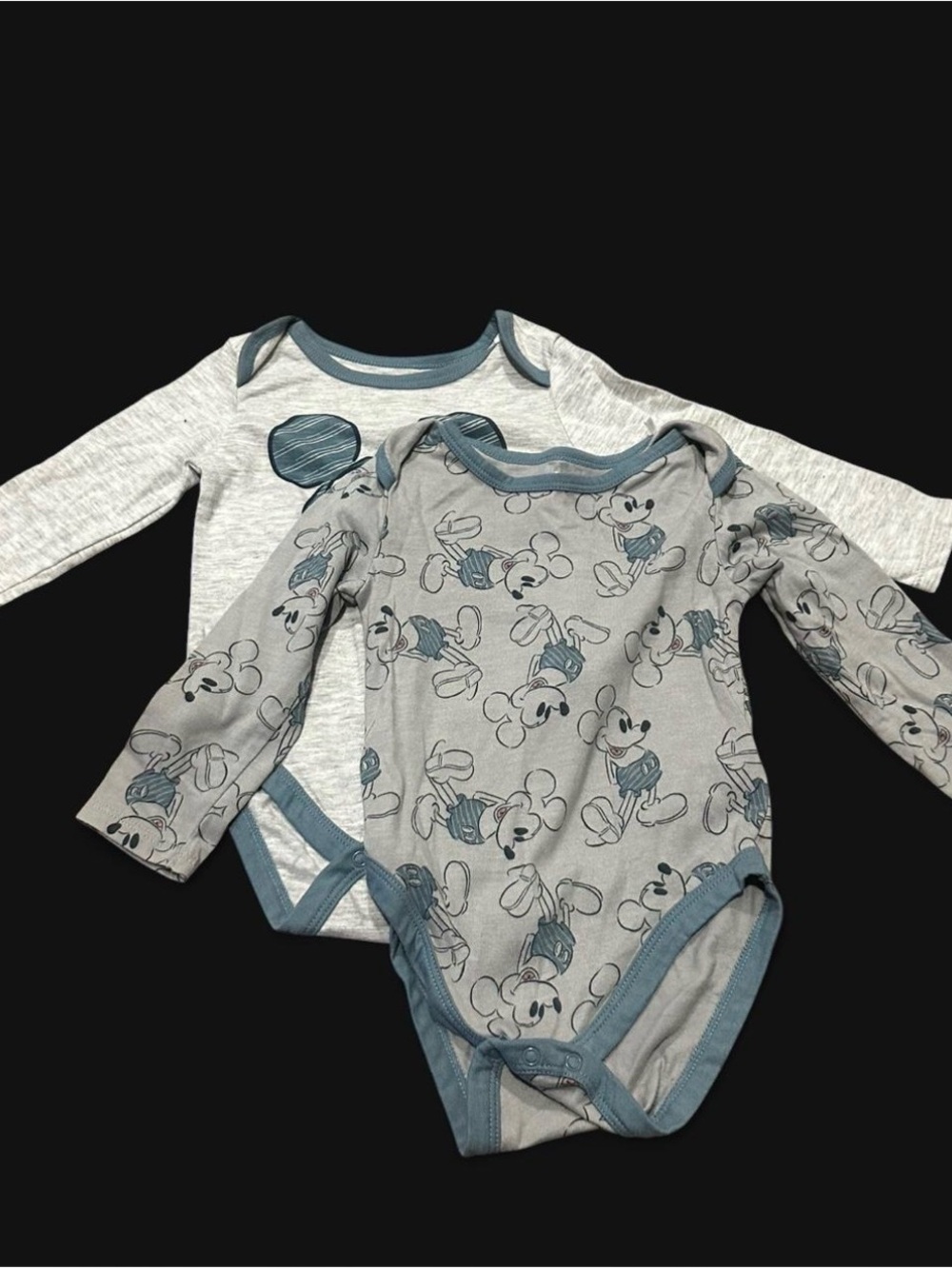 Disney Gray and Blue Mickey Mouse Long-Sleeve One-Pieces